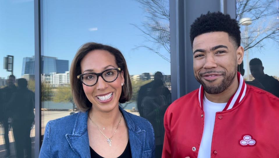 State Farm Insurance’s chief marketing officer Kristyn Cook and the company’s ad pitchman "Jake From State Farm,” actor Kevin Miles.