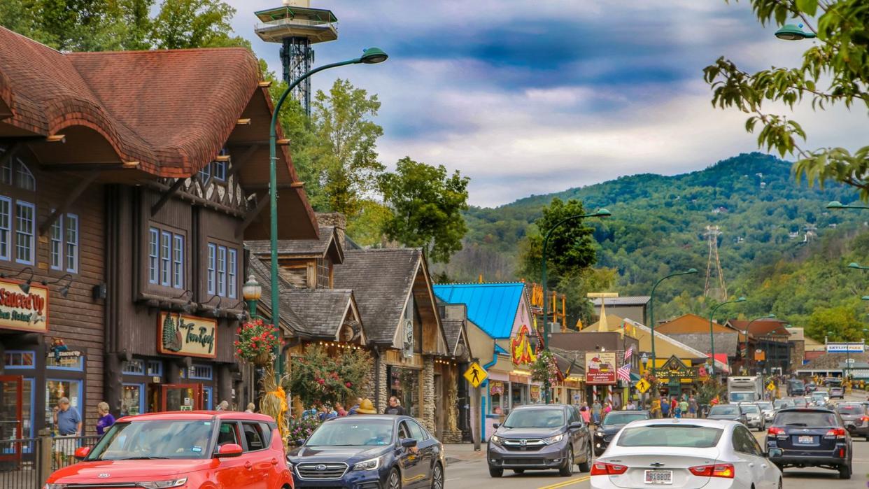 the streets of downtown gatlinburg, a good housekeeping pick for best cheap places to travel