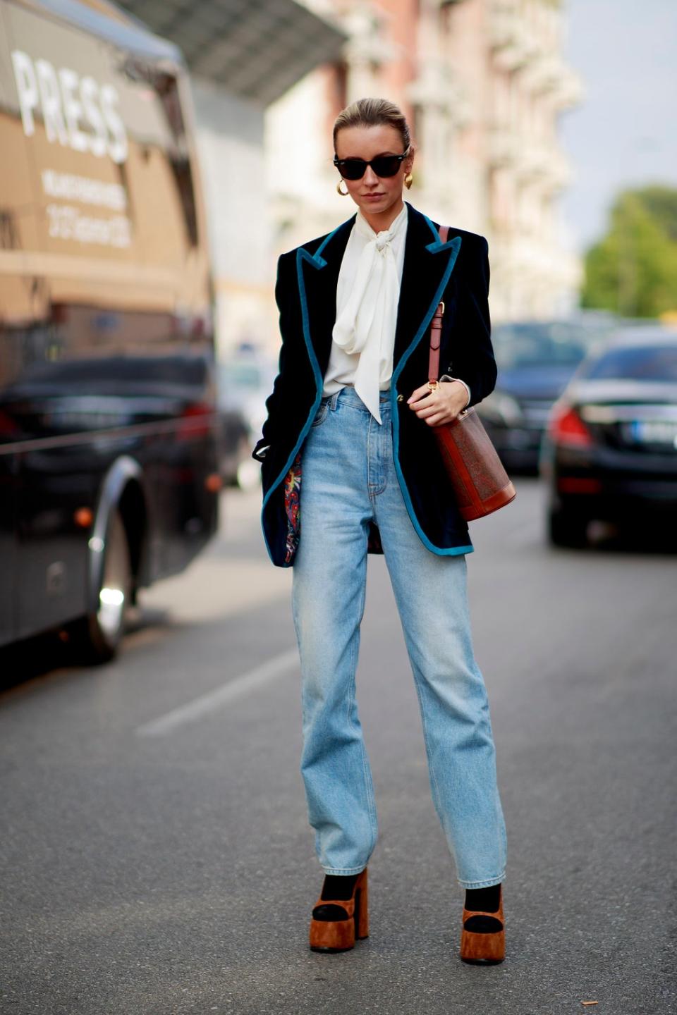 Dressed up denim at Milan Fashion Week (Valentina Valdinoci for Imaxtree)