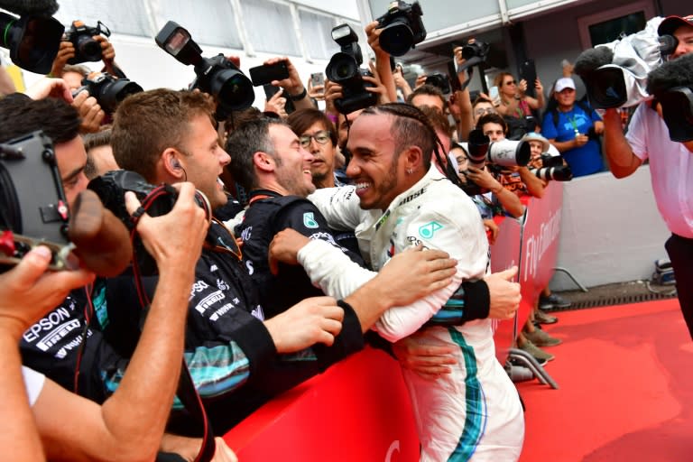 Lewis Hamilton celebrates his German Grand Prix win