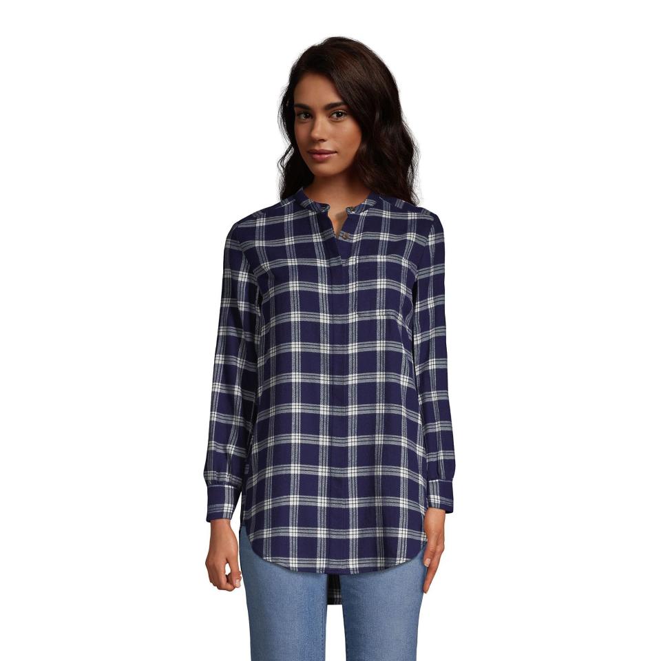 13) Flannel A-Line Long Sleeve Tunic Top