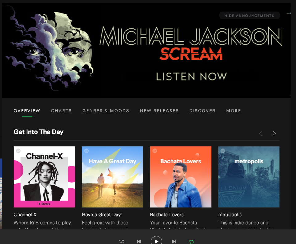 Spotify’s browse page, the day after Tom Petty died.