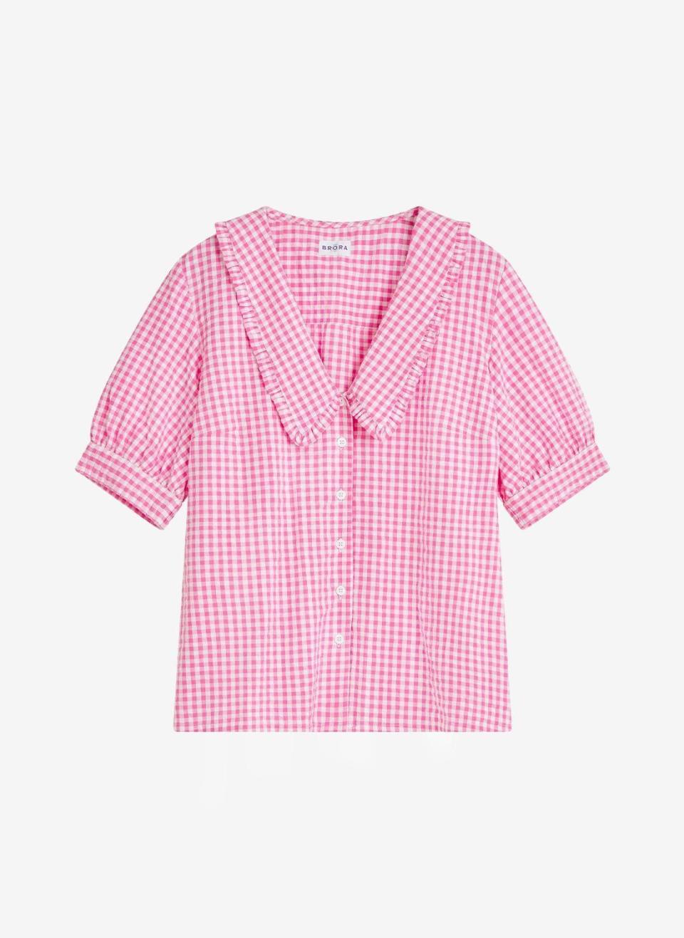 1) Cotton Gingham Chelsea Collar Blouse