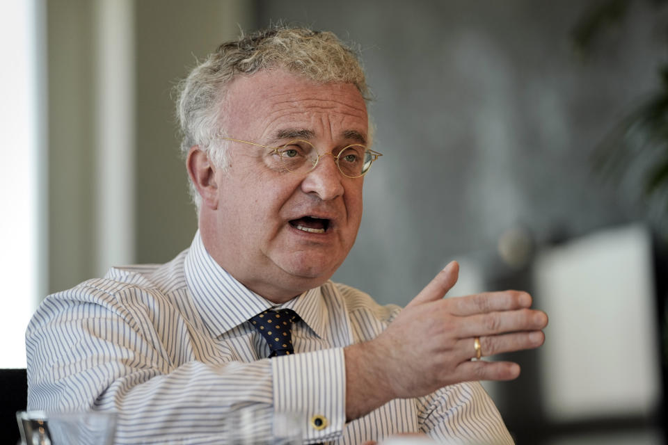 CEO Christian Kullmann of German specialty chemicals company Evonik Industries talks to the Associated Press during an interview at the headquarters in Essen, Germany, Thursday, Sept. 7, 2023. (AP Photo/Martin Meissner)