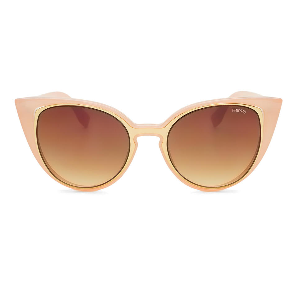 <p><strong>Freyrs </strong>sunglasses, $60, <span>freyrs.com</span>.</p><p><a rel="nofollow noopener" href="http://freyrs.com/collections/womens-sunglasses-1/products/iris-cat-eye-sunglasses?variant=21757356353" target="_blank" data-ylk="slk:SHOP;elm:context_link;itc:0;sec:content-canvas" class="link ">SHOP</a><br></p>