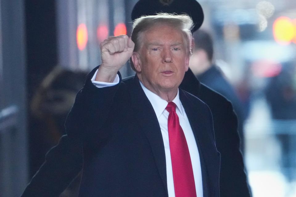 Donald Trump outside of federal court in Manhattan where he is a defendant in a civil suit brought by columnist E. Jean Carroll.