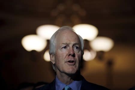 Senator John Cornyn (R-TX) speaks during a news conference following party policy lunch meeting at the U.S. Capitol in Washington August 4, 2015. REUTERS/Carlos Barria