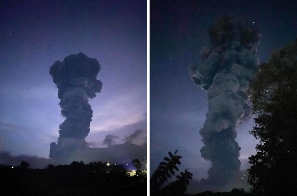 菲律賓中部坎拉翁火山周一晚大規模爆發，巨大火山灰雲直衝天際。(互聯網)