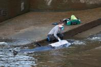 A small whale is seen stranded in the River Thames in this picture obtained via social media, in London, Britain