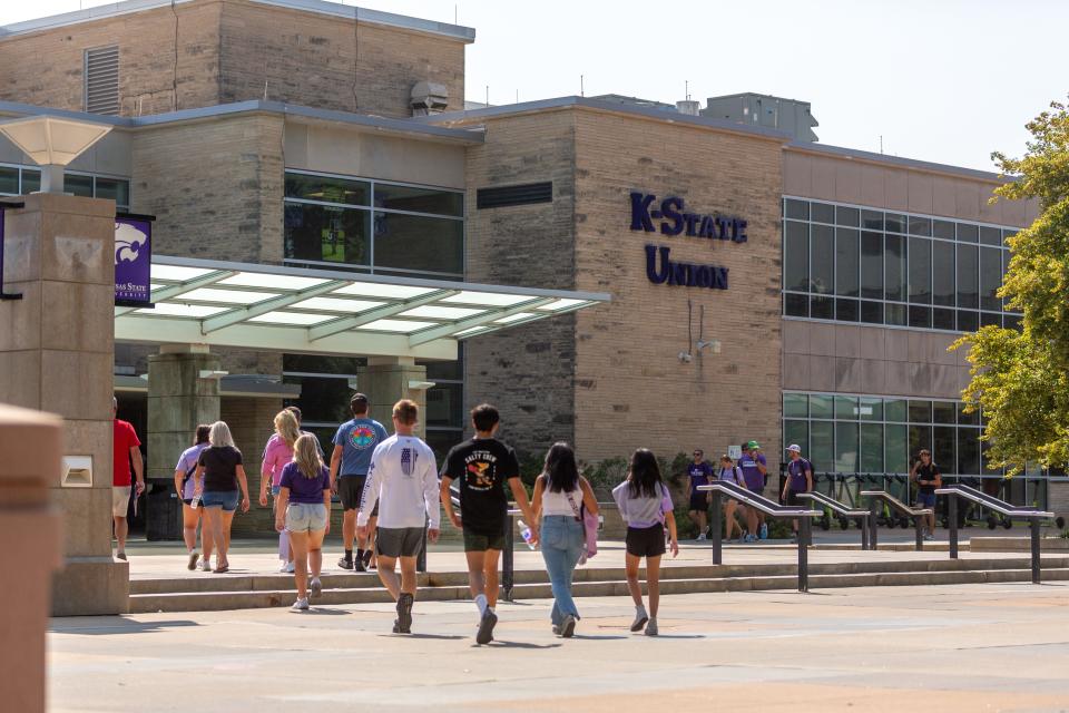 A group of prospective students on Sept. 8 tours Kansas State University in Manhattan. Enrollment is starting to turn around for some of Kansas' public universities, including K-State.