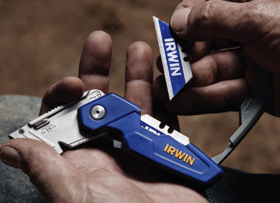 <body><p>It doesn't matter what sort of project you're doing—at one point or another, you're going to need a utility knife. With the <a rel="nofollow noopener" href=" http://www.amazon.com/Irwin-Tools-1858319-Folding-Utility/dp/B00CY8BJ0G?tag=bovi01-20%0Abovi01-20%0Abovi01-20" target="_blank" data-ylk="slk:Irwin Folding Utility Knife;elm:context_link;itc:0;sec:content-canvas" class="link ">Irwin Folding Utility Knife</a>, you can always be ready. Besides the patented BladeLock technology that prevents mishaps, what contractors love most is that, integrated within the handle, there's a holder for backup blades. When one blade inevitably goes dull, you can speedily swap in the next and continue working. <em>Available on <a rel="nofollow noopener" href=" http://www.amazon.com/Irwin-Tools-1858319-Folding-Utility/dp/B00CY8BJ0G?tag=bovi01-20%0Abovi01-20%0Abovi01-20" target="_blank" data-ylk="slk:Amazon;elm:context_link;itc:0;sec:content-canvas" class="link ">Amazon</a>; $20.87.</em> </p></body>