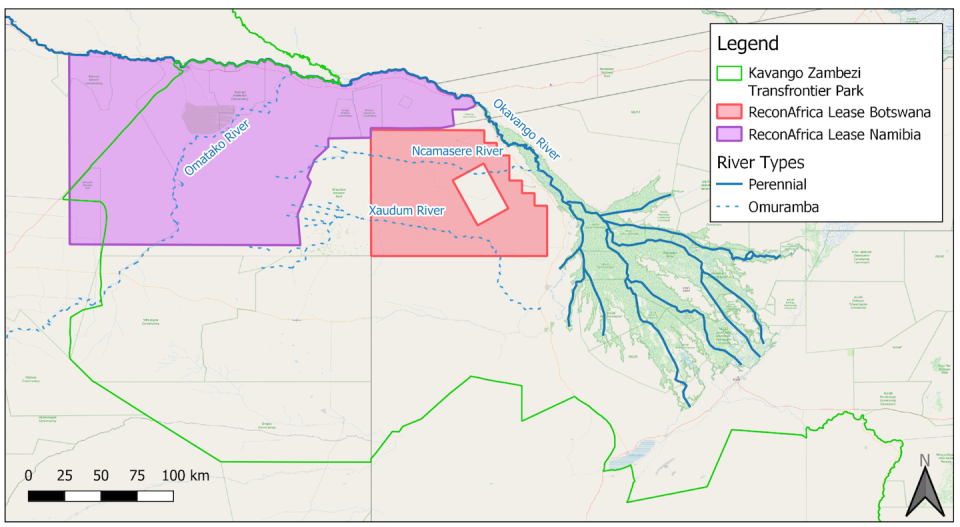 Okavango River and Delta, the Kavango Zambezi Transfrontier Park, and the Recon lease areas. Anton Lukas
