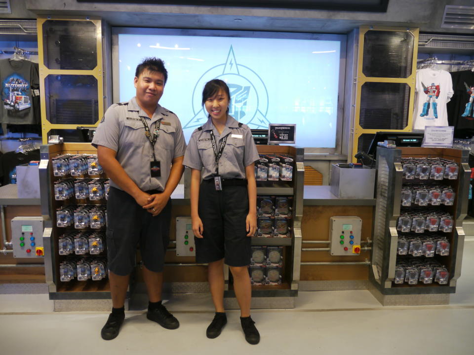 Staff in Transformers-themed uniforms. (Yahoo! photo/Fann Sim)