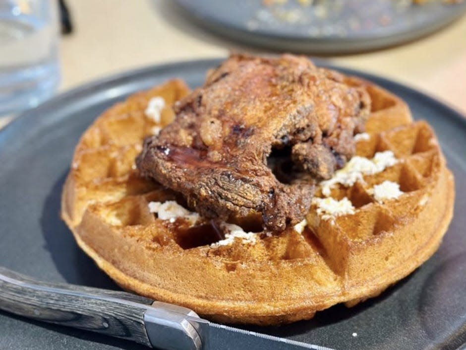 Chicken and waffles from brunch at Southern Grist Brewing