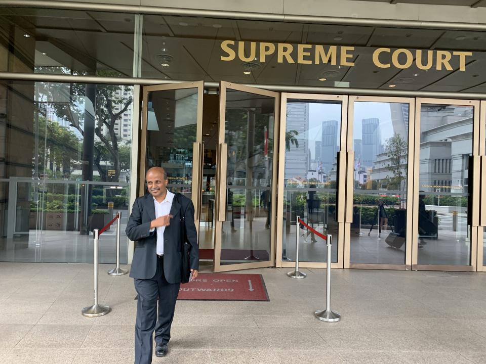 Singapore Democratic Party chairman Paul Tambyah emerges from the High Court. PHOTO: Nicholas Yong/Yahoo News Singapore 