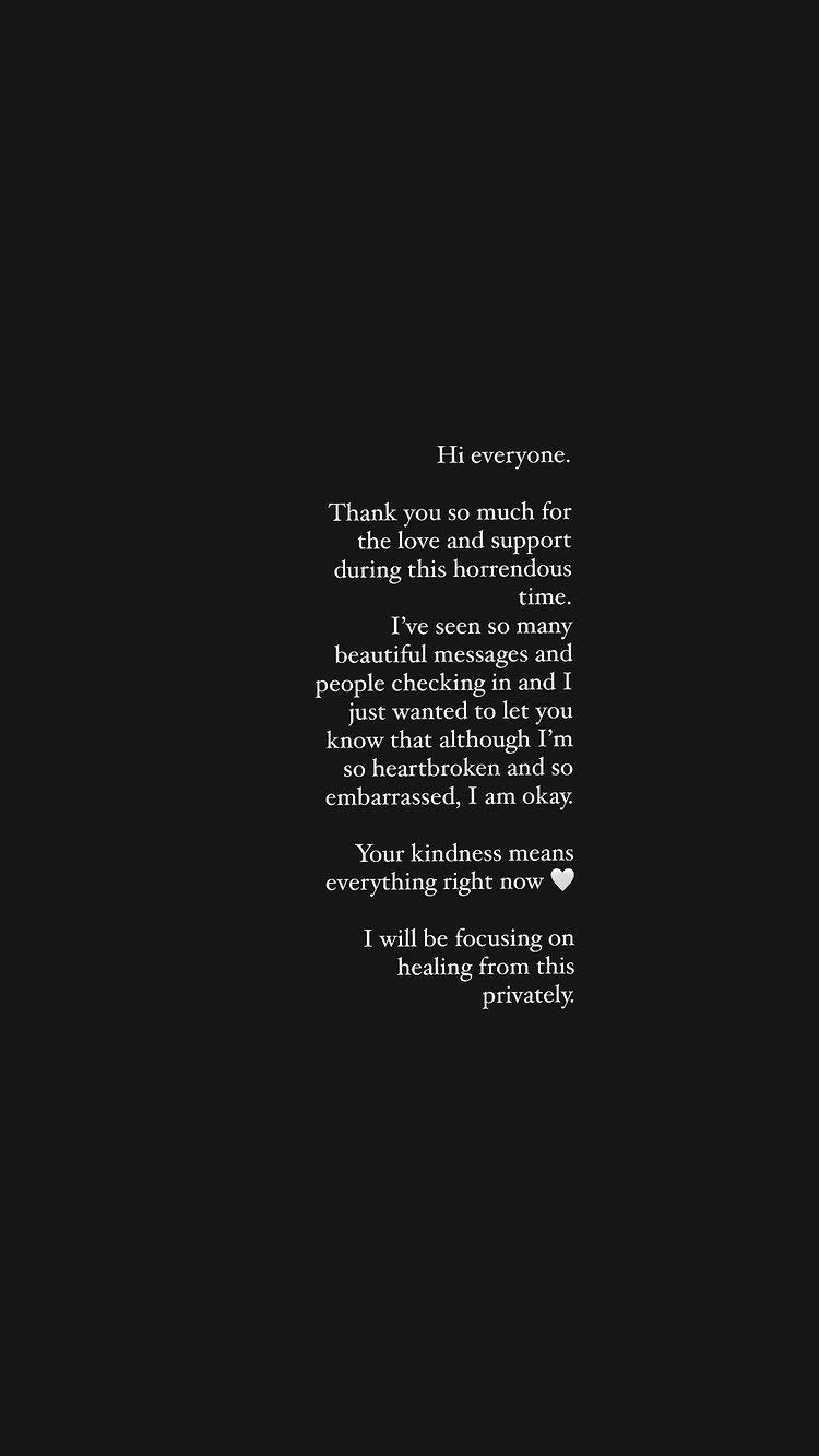 ‘Although I’m so heartbroken and so embarrassed, I am okay.’ Photo: Instagram/olivefrazer