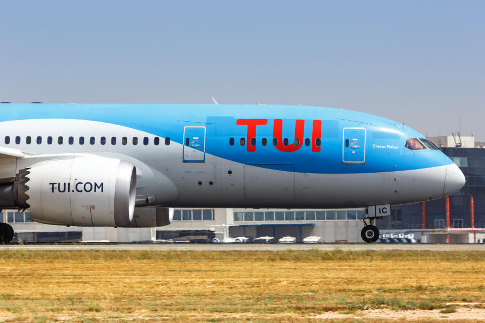 Alicante, Spain – July 6, 2019: TUI Boeing 787-8 Dreamliner airplane at Alicante airport (ALC) in Spain.