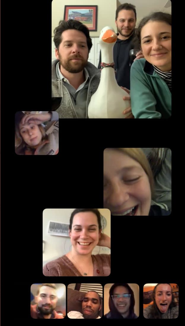 Tyler and his friends on their FaceTime party, affectionately referred to as an all-hands meeting. (Photo: Courtesy of Tyler Chatz)