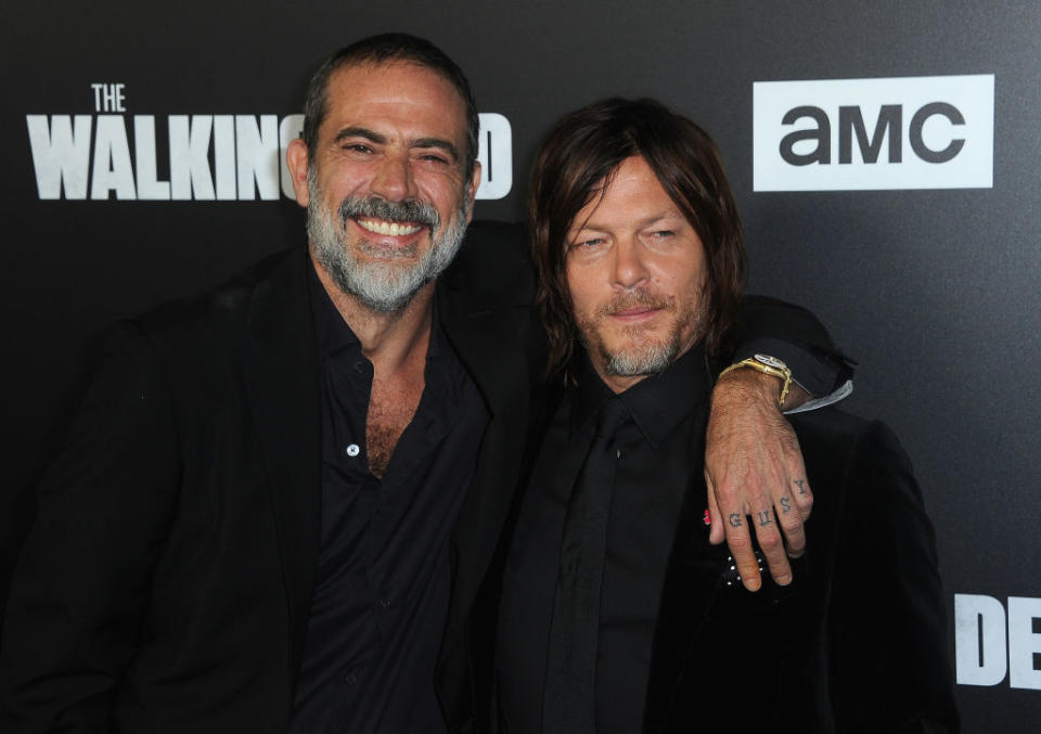 Jeffrey Dean Morgan and Norman Reedus arrive at the premiere of the ninth season of AMC’s <em>The Walking Dead</em> on Sept. 27, 2018, in Los Angeles. (Photo: Albert L. Ortega/Getty Images)