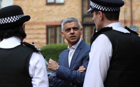 Sadiq Khan speaks to police officers - Credit: Yui Mok/PA