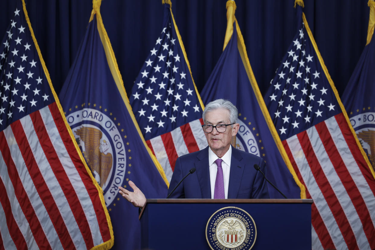 WASHINGTON, DC - JANUARY 31:  U.S. Federal Reserve Board Chairman Jerome Powell speaks during a news conference at the headquarters of the Federal Reserve on January 31, 2024 in Washington, DC.  The Federal Reserve announced today that interest rates will remain unchanged.  (Photo by Anna Moneymaker/Getty Images)