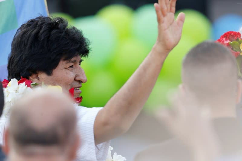 Bolivia's former President Evo Morales attends a celebration of Bolivia's Plurinational State Foundation Day, in Buenos Aires