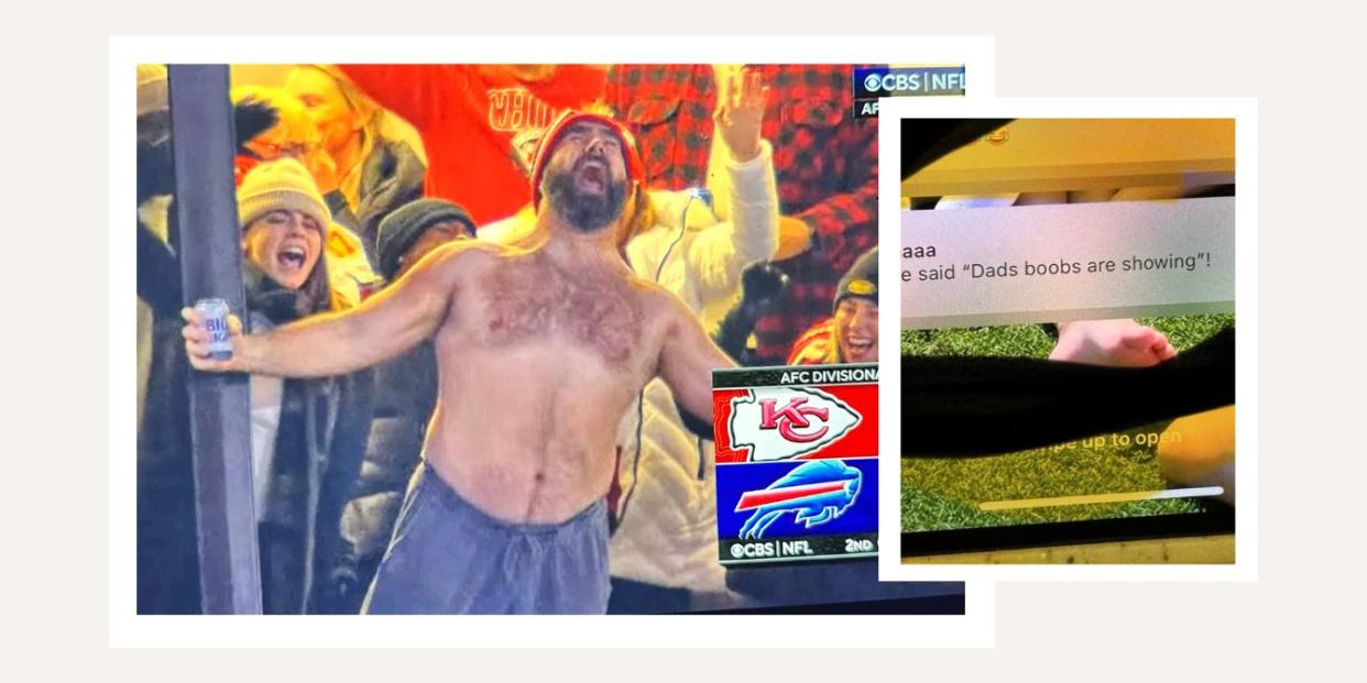 Jason Kelce shirtless ar KC Chiefs game