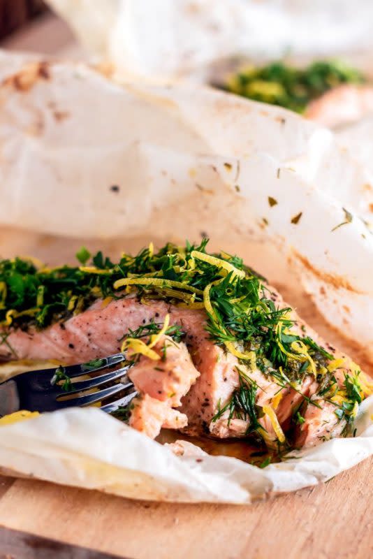 <p>Sweet Tea & Thyme</p><p>Salmon en papillote sounds super fancy but don't fret! It’s a fast and easy recipe, perfect for a springtime dinner. Not only is the salmon baked with a lemon dill compound butter, but it’s served with fresh, herbaceous gremolata all under 30 minutes. </p><p><strong>Get the Recipe: </strong><a href="https://www.sweetteaandthyme.com/salmon-en-papillote-lemon-gremolata/" rel="nofollow noopener" target="_blank" data-ylk="slk:Salmon en Papillote with Lemon Dill Compound Butter and Gremolata;elm:context_link;itc:0;sec:content-canvas" class="link "><strong>Salmon en Papillote with Lemon Dill Compound Butter and Gremolata</strong></a></p>