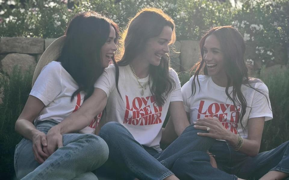 Picture shows Meghan, Duchess of Sussex, with American actress Abigail Spencer (left) and Kelly Zajfen