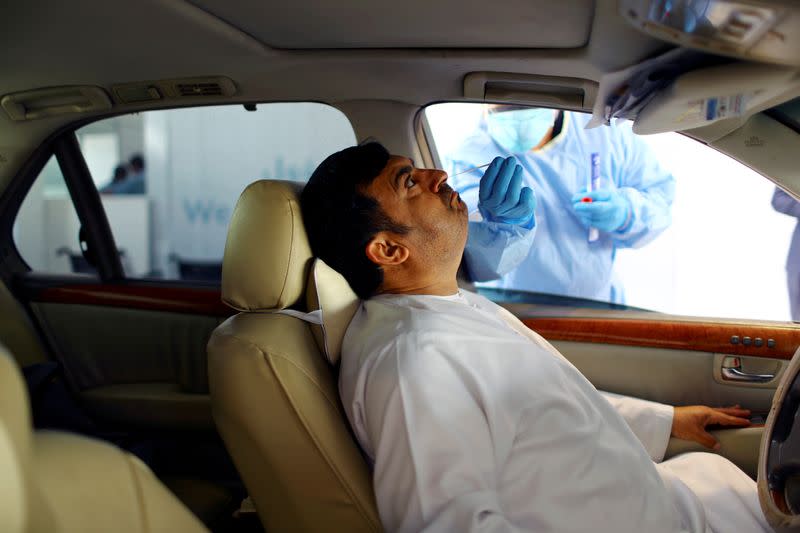 Drive-thru testing coronavirus disease (COVID-19) at a screening centre in Abu Dhabi