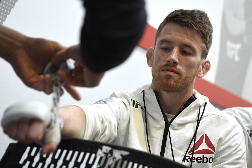 LAS VEGAS, NEVADA - JUNE 06:  Cory Sandhagen has his hands wrapped backstage during the UFC 250 event at UFC APEX on June 06, 2020 in Las Vegas, Nevada. (Photo by Mike Roach/Zuffa LLC)