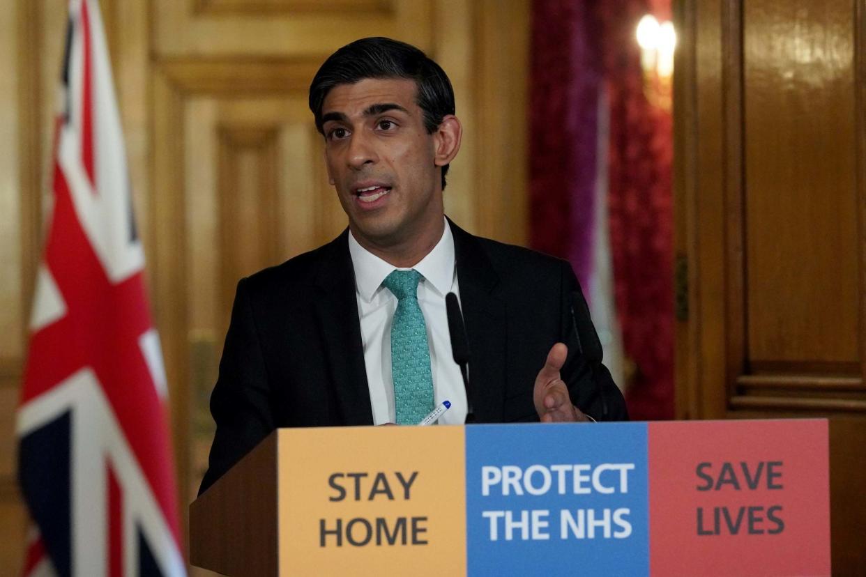 Chancellor Rishi Sunak holds a digital coronavirus disease news conference: via REUTERS