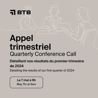 BTB Q1 2024 Conference Call
Appel conférence T1 2024 BTB (CNW Group/BTB Real Estate Investment Trust)