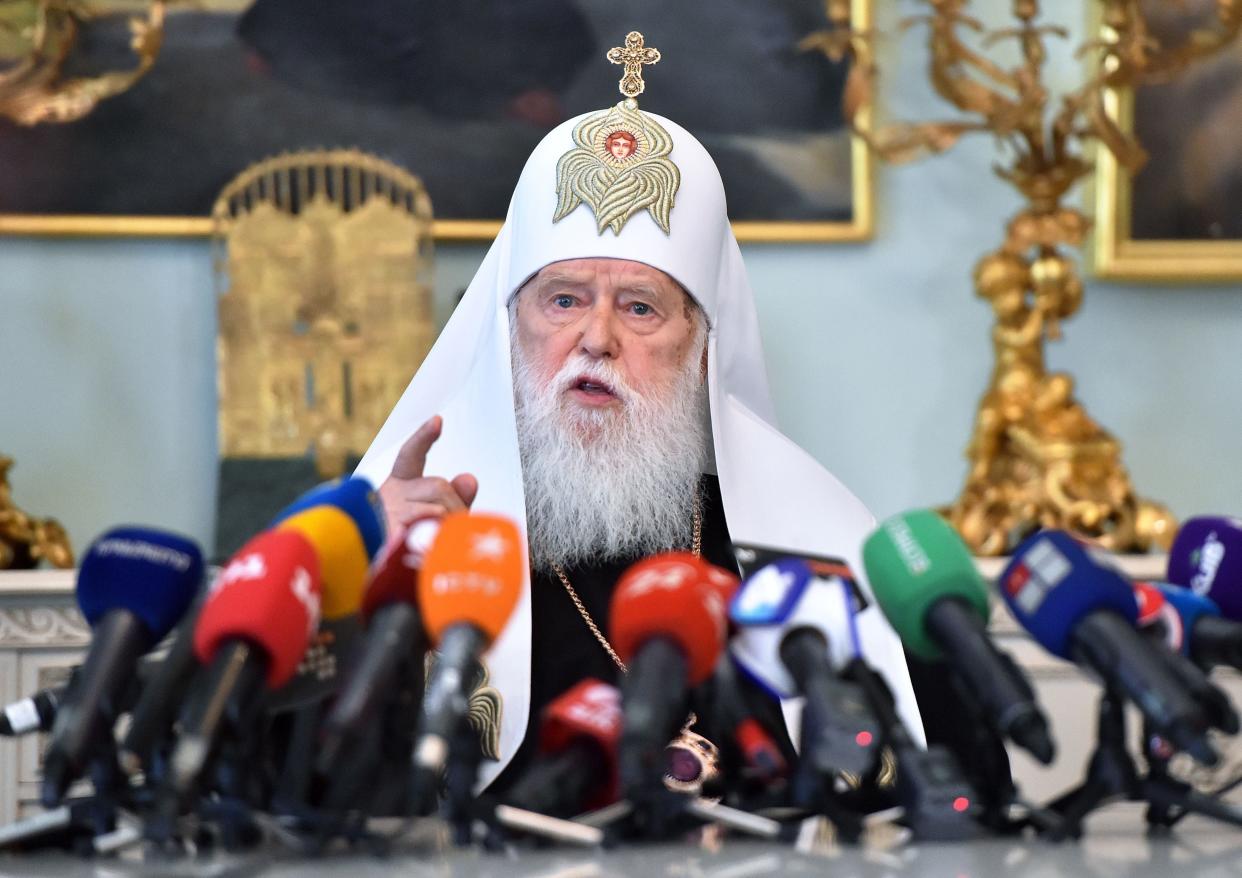 Patriarch Filaret, head of the Ukrainian Orthodox Church - Kiev Patriarchate, has tested positive for coronavirus (AFP via Getty Images)