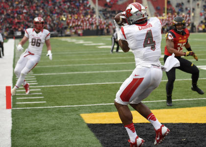 Rutgers wide receiver Leonte Carroo (4) catches a touchdown pass against Maryland, Saturday, Nov. 29, 2014, in College Park, Md. (AP Photo/Nick Wass)