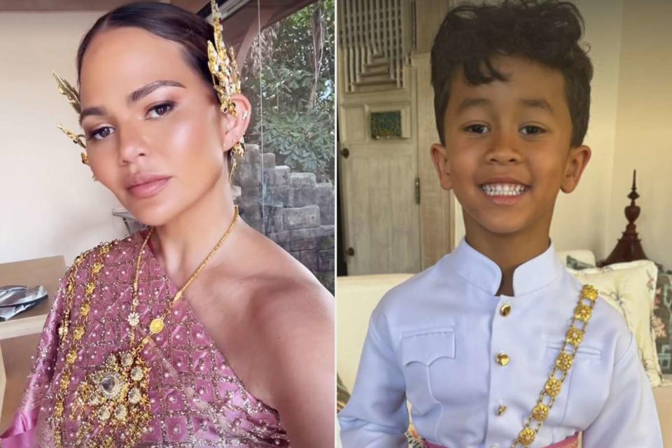 <p>Chrissy Teigan/Instagram</p> Chrissy Teigen and her son Miles wear traditional Thai clothing