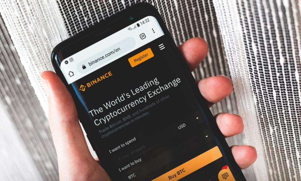 Binance cryptocurrency exchange website on a smartphone