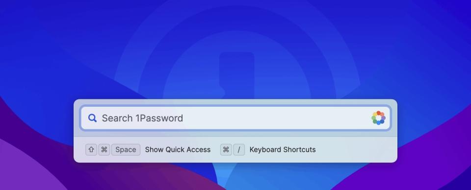 1Password 8 for Mac: Quick Access search.