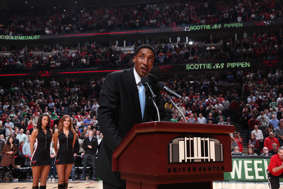 <b>Scottie Pippen</b><br><br>Scottie Pippen earned $120 million during his career, which included six championships with the Chicago Bulls and fellow team member Michael Jordan. But he lost most of his earnings—including $27 million on bad investments and <a href="http://sports.yahoo.com/nba/blog/ball_dont_lie/post/Scottie-Pippen-is-a-little-less-broke-these-days?urn=nba,252310" data-ylk="slk:$4.3 million on a Gulfstream jet;elm:context_link;itc:0;sec:content-canvas" class="link ">$4.3 million on a Gulfstream jet</a> that was grounded months after its purchase. He sued his attorneys for failing to monitor the jet purchase, won the lawsuit and was awarded a quarter of the reward sought. <br><br>Photo: Scottie Pippen addresses the fans after the unveiling of a bronze bust in his honor during the game between the Chicago Bulls and the Boston Celtics on April 7, 2011 at the United Center in Chicago.