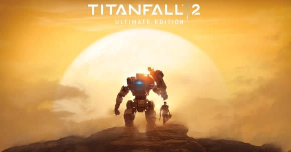 Electronic Arts' Titanfall 2 game art depicting a robot character standing on a mountaintop with a sunny horizon in the background.