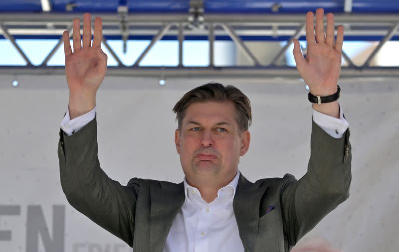 FILE PHOTO: Member of the EU Parliament for the far-right AfD Krah attends a local election campaign rally in Dresden