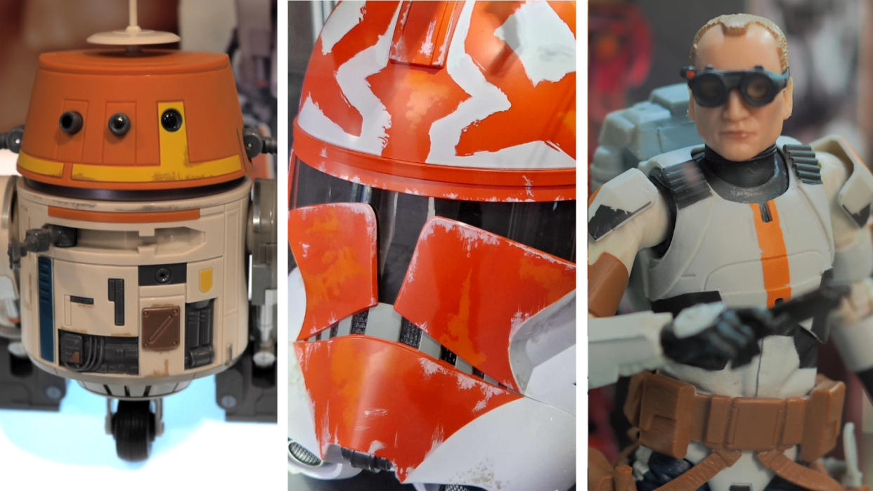  Star Wars Chatter Back Chopper, Ahsoka's Clone Trooper Helmet, and Black Series Tech 
