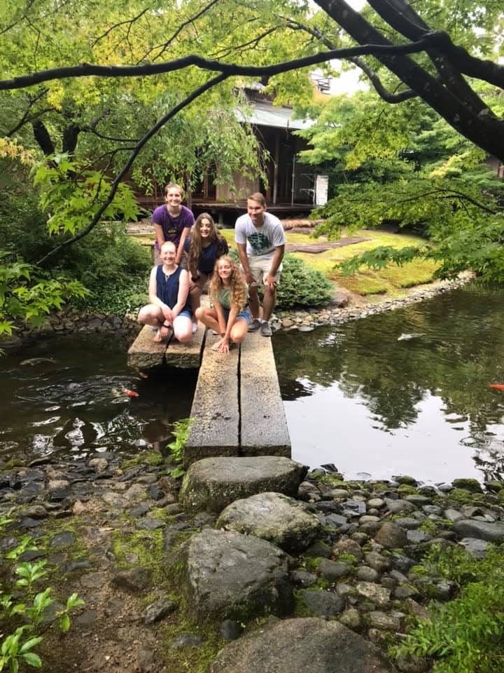 Monroe students visit a Japanese garden during a previous trip to Hofu.