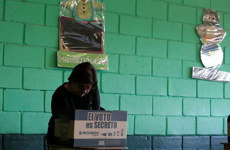 A voter prepares to cast her ballot during the presidential election at a polling station in San Jose, Costa Rica, April 1, 2018. REUTERS/Juan Carlos Ulate
