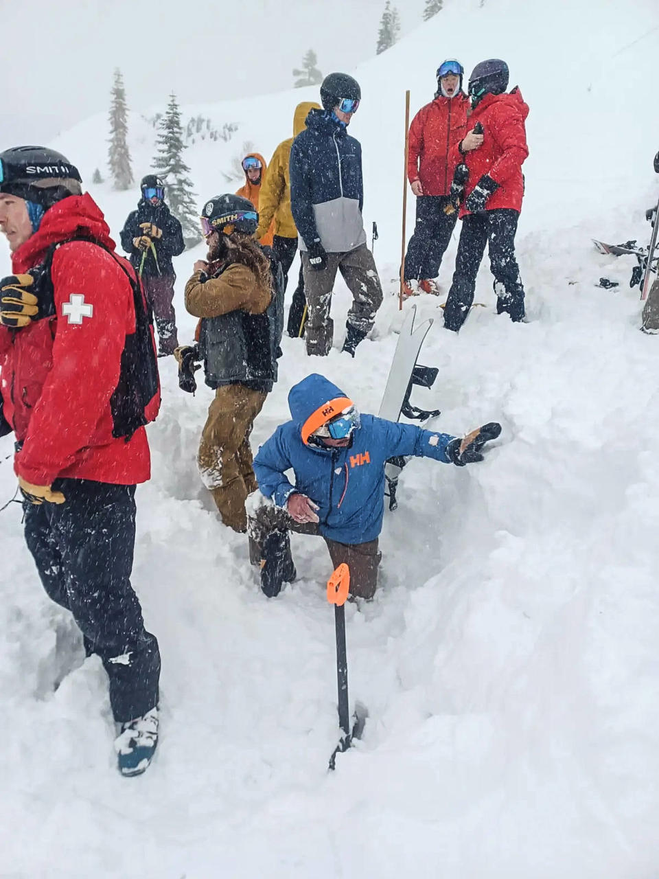 Jason Parker is dug out of the snow from the avalanche at Palisades Tahoe on Jan. 10, 2024. (Courtesy Jason Parker)