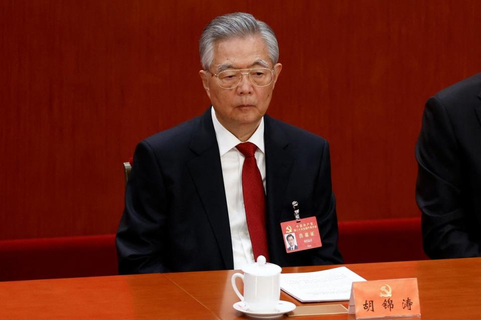 Former Chinese president Hu Jintao at the opening ceremony of the National Congress (Reuters)