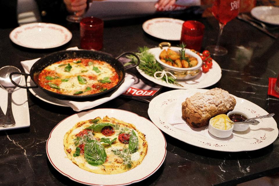 A quartet of brunch dishes offered during the Italian weekend brunch at Fiolina Pasta House in Boca Raton.
