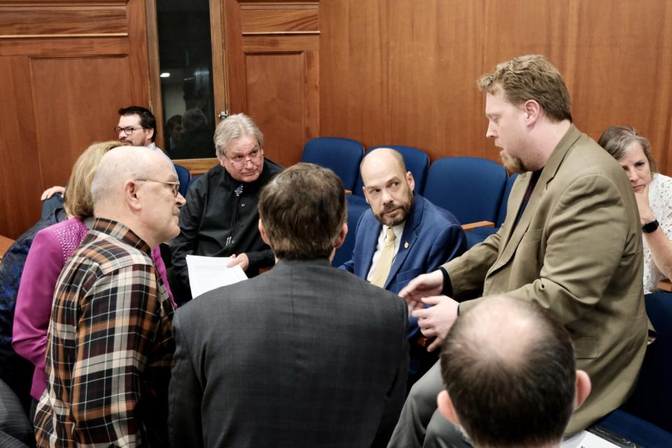 Members of the Senate discuss the transmission bill on May 15, 2024. (Photo by Claire Stremple/Alaska Beacon)