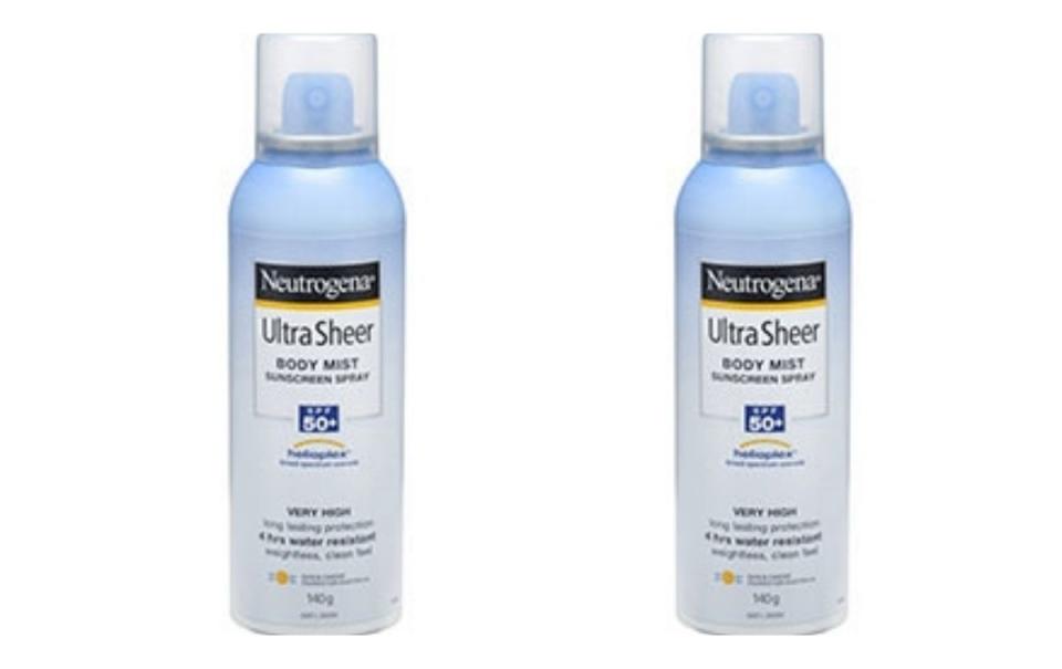 Neutrogena Ultra Sheer Body Mist Sunscreen Spray SPF 50+ aerosol sunscreen