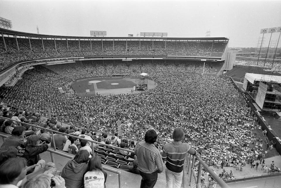 REO Speedwagon fans jam County Stadium for the World Series of Rock, a daylong music festival on Sept. 5, 1981, that also featured April Wine, Blackfoot and the Michael Stanley Band. About 60,000 people, one of the biggest concert crowds to play County Stadium, were in the house.